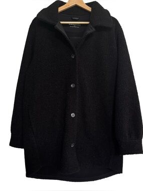SPANX Luxe Teddy Fleece Shirt Jacket Black Size XL Button Down Mid Length